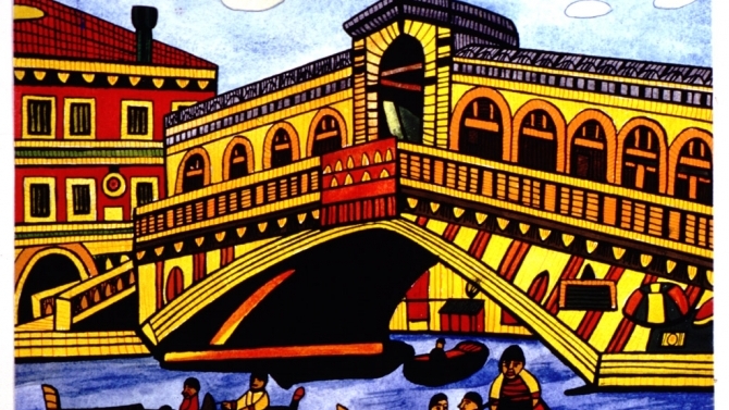 Das Gouache-Bild „Rialto-Brücke in Venedig“ entstand 1988 (© Carolus Horn)